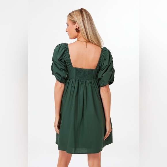 Tuckernuck X Hyacinth House | Emerald Green Puff Sleeve Sasha Mini Boho Dress XS - Picture 4 of 13